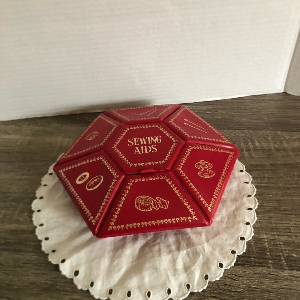 Vtg Red Sewing Aids Storage Box